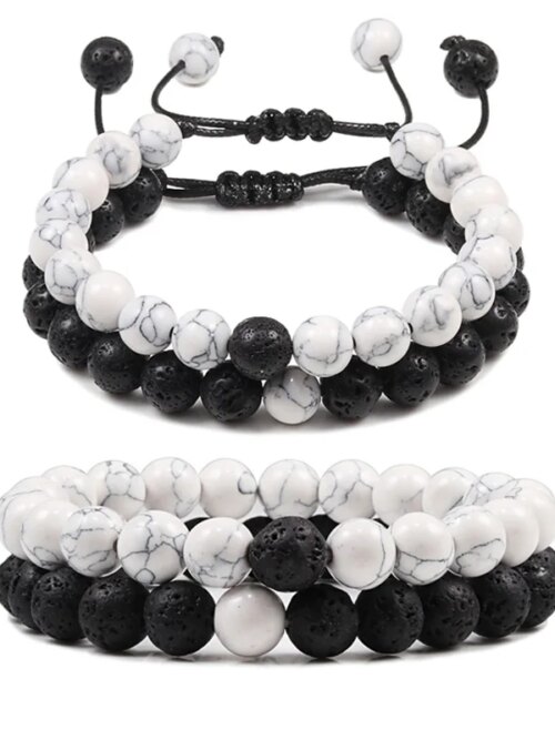 Bracelet amitié tressés à Distance pour Couples, pierres naturelles blanches et noires