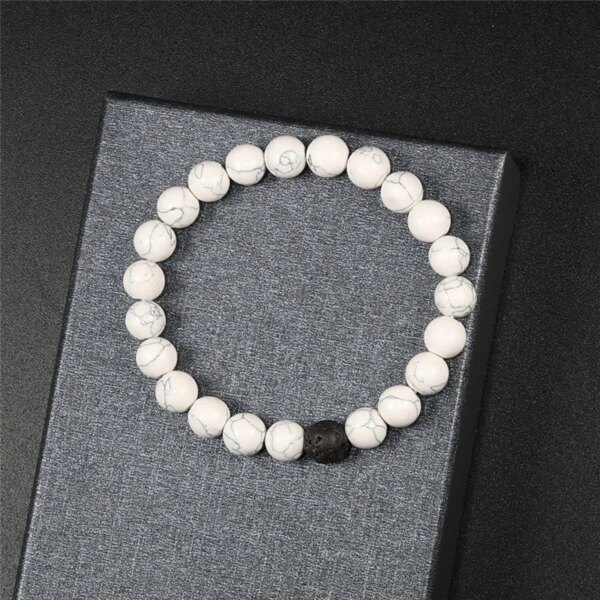 Bracelet amitié tressés à Distance pour Couples, pierres naturelles blanches et noires