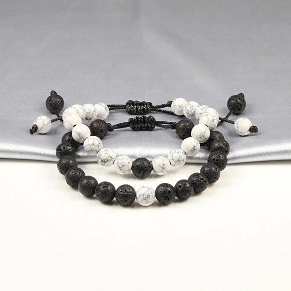 Bracelet amitié tressés à Distance pour Couples, pierres naturelles blanches et noires
