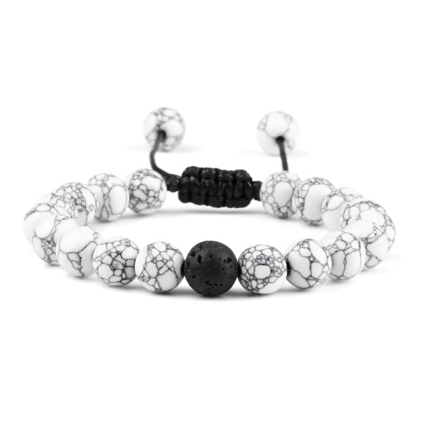 Bracelet amitié tressés à Distance pour Couples, pierres naturelles blanches et noires