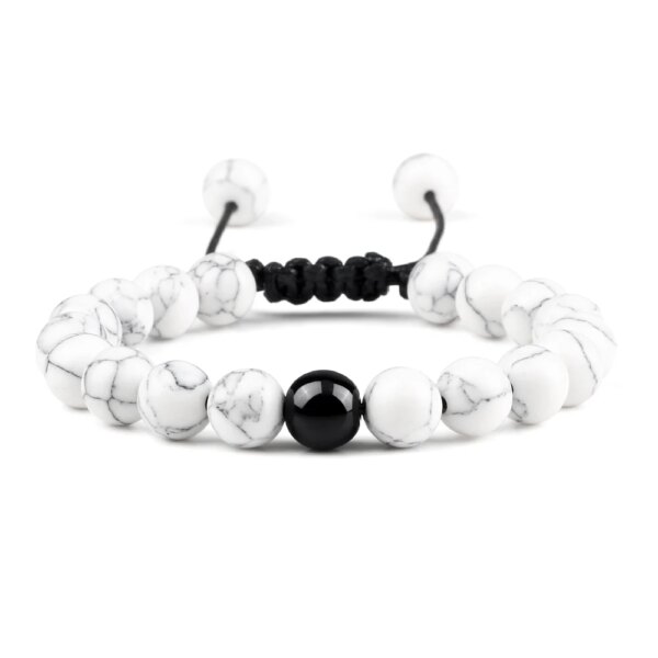 Bracelet amitié tressés à Distance pour Couples, pierres naturelles blanches et noires