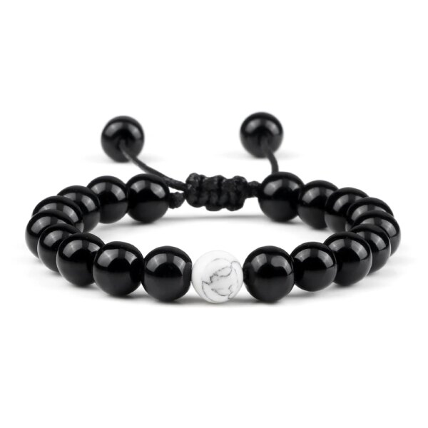 Bracelet amitié tressés à Distance pour Couples, pierres naturelles blanches et noires
