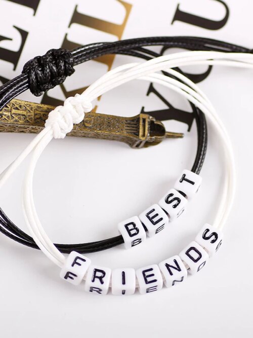 Bracelet amitié Ensemble de bijoux en UL de cuir noir et blanc pour hommes et femmes