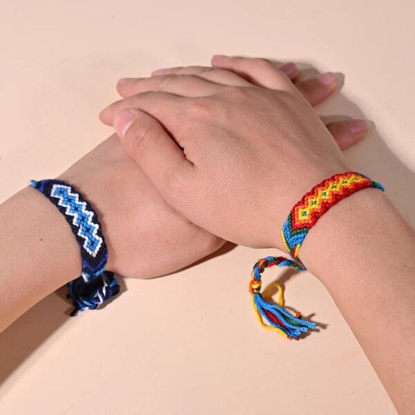 Bracelet amitié à pampilles bohème pour femme, ULen coton, tissage fait à la main