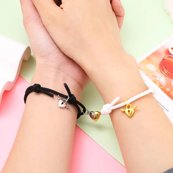 Bracelet amitié de Couple Romantiques en Forme de Cœur, Pendentif Clé, Corée, Rose, Noir