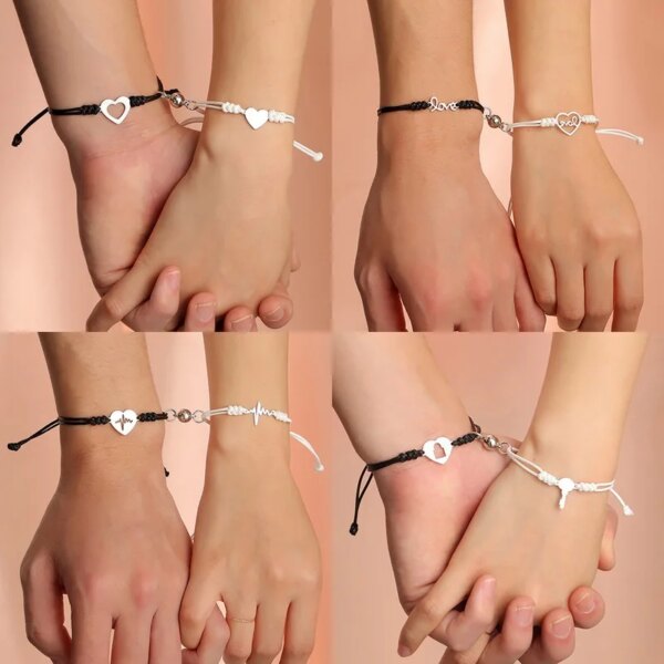 Bracelet amitié de Couple Romantiques en Forme de Cœur, Pendentif Clé, Corée, Rose, Noir