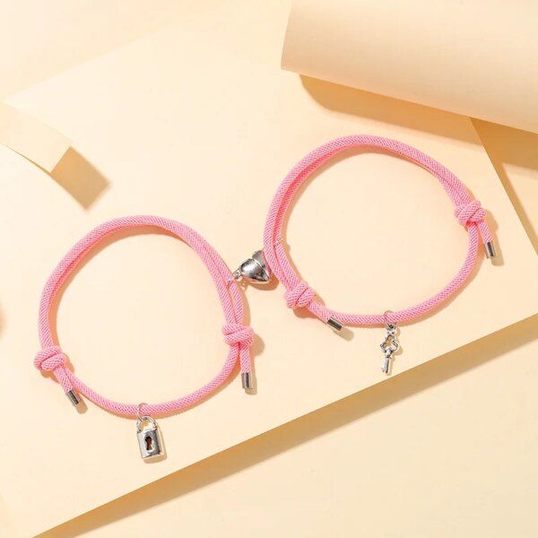 Bracelet amitié de Couple Romantiques en Forme de Cœur, Pendentif Clé, Corée, Rose, Noir