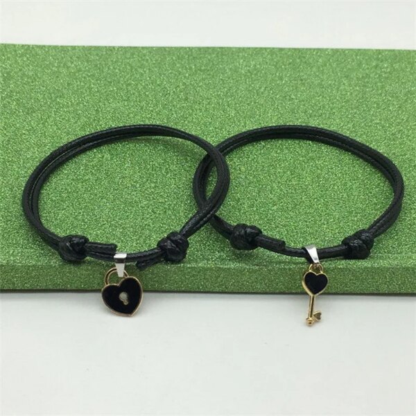 Bracelet amitié de Couple Romantiques en Forme de Cœur, Pendentif Clé, Corée, Rose, Noir