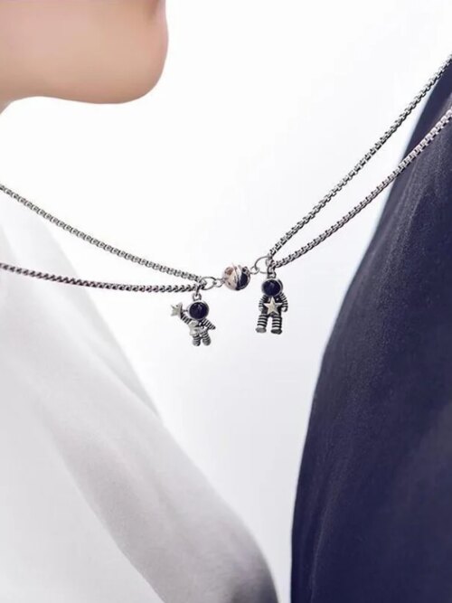 Pendentif coeur magnétique astronome pour hommes et femmes, colliers de la présidence du couple, amoureux, meilleur ami, cadeau de bijoux, 1 paire