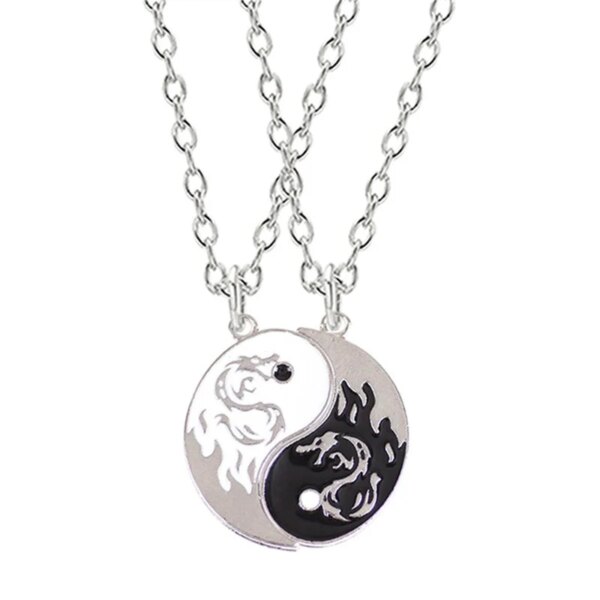 Collier Yin et Yang en alliage à deux pétales de poisson, pendentif de Couple, accessoires de bijoux à la mode, cadeau d'anniversaire, offre spéciale