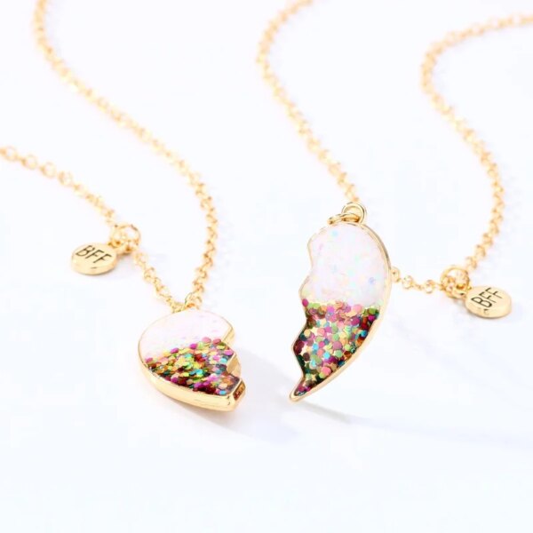Collier en forme de cœur pour enfants, 2 pièces, mignon, pendentif meilleur ami, mode Couple, chaîne, bijoux d'amitié