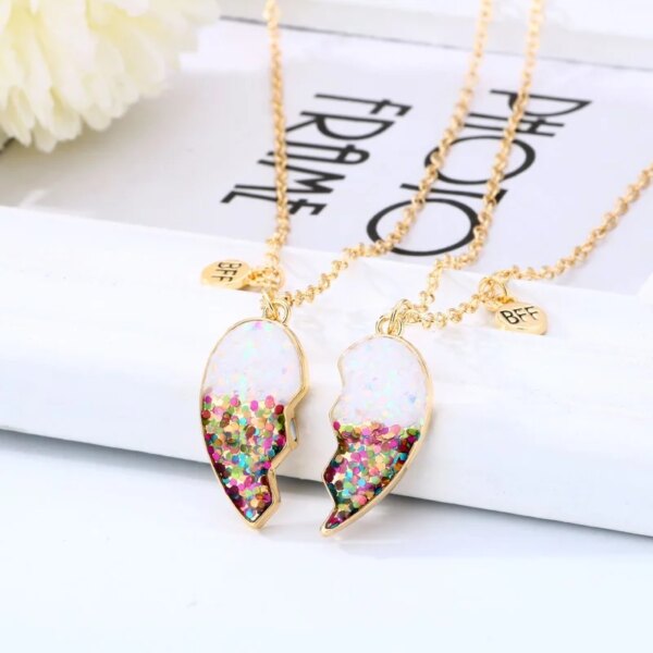 Collier en forme de cœur pour enfants, 2 pièces, mignon, pendentif meilleur ami, mode Couple, chaîne, bijoux d'amitié