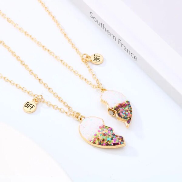 Collier en forme de cœur pour enfants, 2 pièces, mignon, pendentif meilleur ami, mode Couple, chaîne, bijoux d'amitié