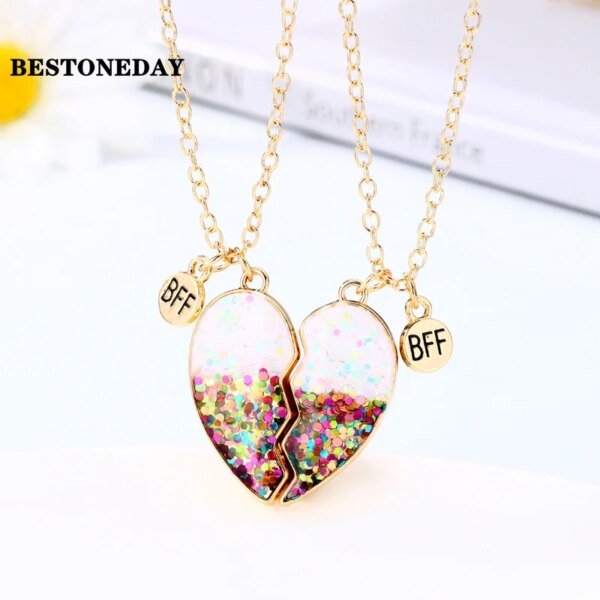 74902-c96955.jpg Collier en forme de cœur pour enfants, 2 pièces, mignon, pendentif meilleur ami, mode Couple, chaîne, bijoux d'amitié