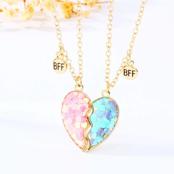 Collier en forme de cœur pour enfants, 2 pièces, mignon, pendentif meilleur ami, mode Couple, chaîne, bijoux d'amitié