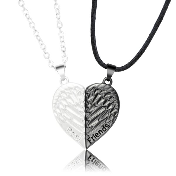 74942-8c8bcb.jpg Collier de couple coeur magnétique pour femme, pull du jour de Léon JOFor, meilleur ami, amoureux, cadeau de fête de mariage, bijoux, 2 pièces