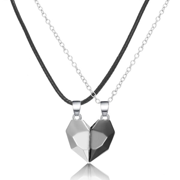 Collier de couple coeur magnétique pour femme, pull du jour de Léon JOFor, meilleur ami, amoureux, cadeau de fête de mariage, bijoux, 2 pièces