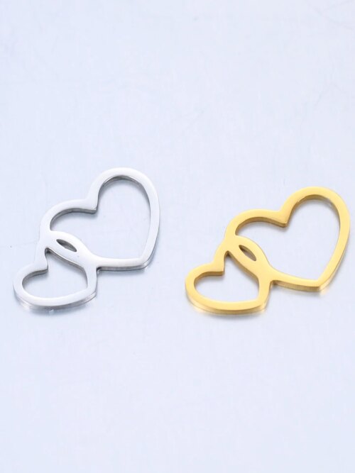 DOOYIO – lot de 5 breloques de Couple en acier inoxydable, Double cœurs, pour Bracelet, collier pendentif, bricolage, amour, accessoires de fabrication de bijoux