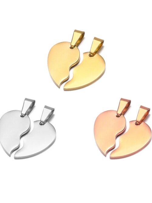 Semit123-Collier pendentif coeur brisé en acier inoxydable pour couple, breloques de bracelet, bijoux de mode, Pmotfor, exécutif, en vrac, ensemble de 2 pièces