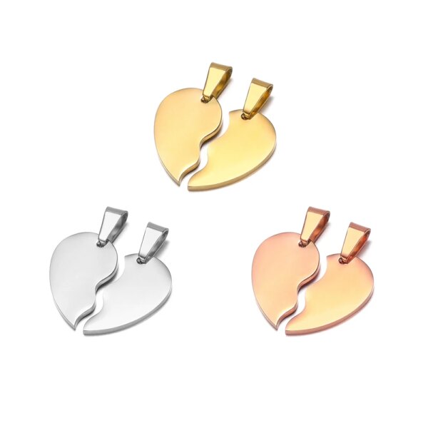 Semit123-Collier pendentif coeur brisé en acier inoxydable pour couple, breloques de bracelet, bijoux de mode, Pmotfor, exécutif, en vrac, ensemble de 2 pièces