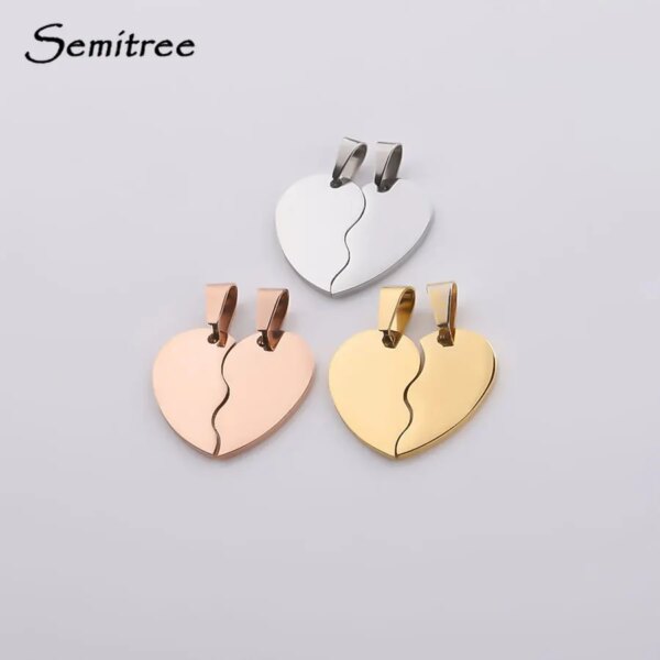 Semit123-Collier pendentif coeur brisé en acier inoxydable pour couple, breloques de bracelet, bijoux de mode, Pmotfor, exécutif, en vrac, ensemble de 2 pièces