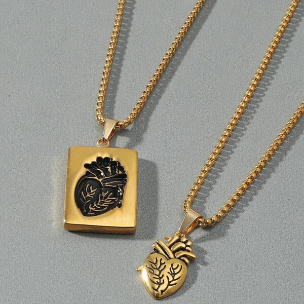75213-8636f6.jpg Colliers pendentif coeur anatomique pour hommes et femmes, acier inoxydable, bijoux de couple, cadeau de puzzle, hip hop punk, présidence