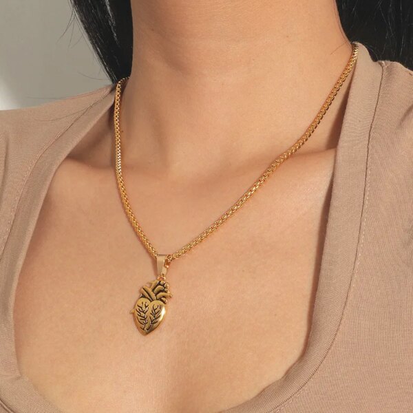 Colliers pendentif coeur anatomique pour hommes et femmes, acier inoxydable, bijoux de couple, cadeau de puzzle, hip hop punk, présidence