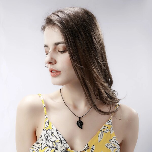 Collier de Couple noir en acier inoxydable, bijoux en cœur brisé, pendentifs gravés, amour, saint valentin