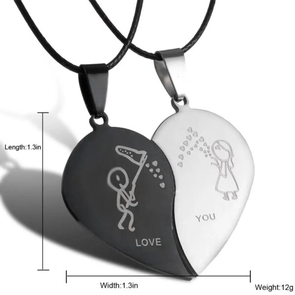 Collier de Couple noir en acier inoxydable, bijoux en cœur brisé, pendentifs gravés, amour, saint valentin