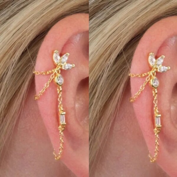 boucle d oreille chaine pendantes en argent regardé 925 pour femmes, 3 ovales, JOBeads, épingle d'oreille