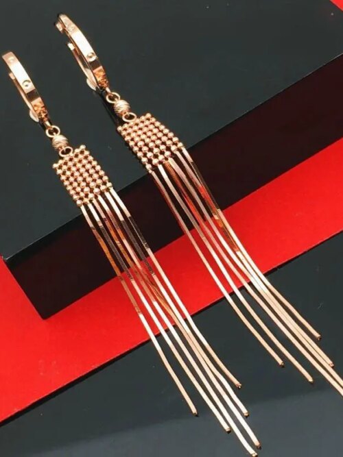 boucle d oreille chaine pendantes en or rose pour femme, bijoux de mariage classiques