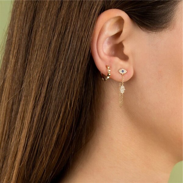 boucle d oreille chaine en or couleur argent tendance mauvais œil Hamsa main breloque Dangle femmes