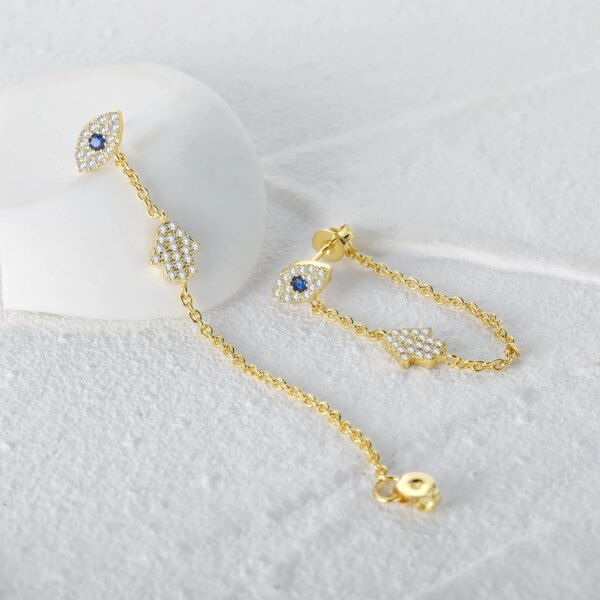 boucle d oreille chaine en or couleur argent tendance mauvais œil Hamsa main breloque Dangle femmes