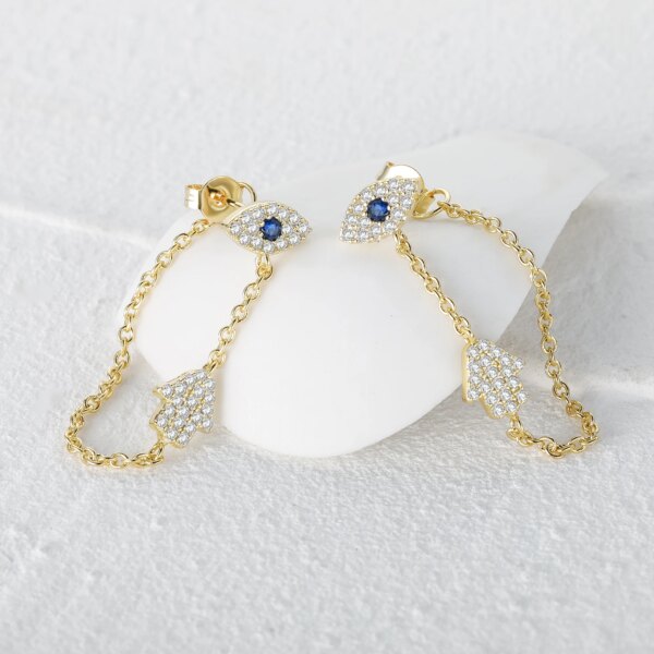 boucle d oreille chaine en or couleur argent tendance mauvais œil Hamsa main breloque Dangle femmes