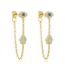 boucle d oreille chaine en or couleur argent tendance mauvais œil Hamsa main breloque Dangle femmes