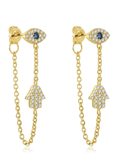 boucle d oreille chaine en or couleur argent tendance mauvais œil Hamsa main breloque Dangle femmes