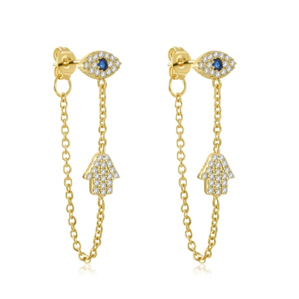 boucle d oreille chaine en or couleur argent tendance mauvais œil Hamsa main breloque Dangle femmes