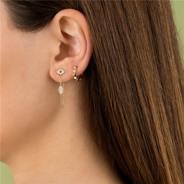 boucle d oreille chaine en or couleur argent tendance mauvais œil Hamsa main breloque Dangle femmes
