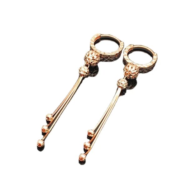 boucle d oreille chaine pendantes en or rose 14 carats avec pompon doux pour femme, perle ronde