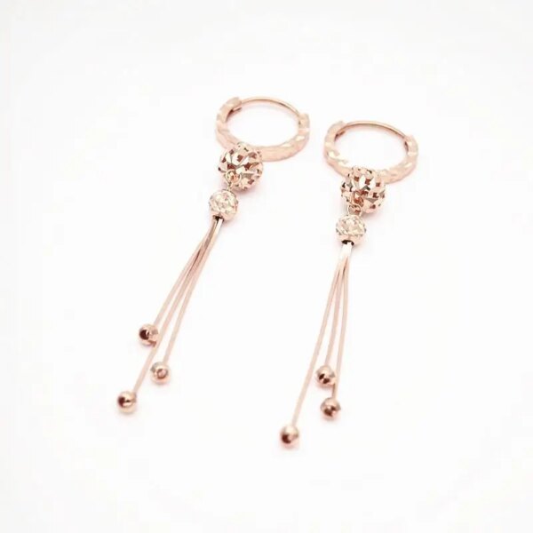 boucle d oreille chaine pendantes en or rose 14 carats avec pompon doux pour femme, perle ronde