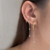 boucle d oreille chaine à breloques détachables en argent Sterling 925, lune et étoile, pendentif goutte