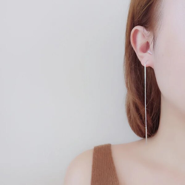 boucle d oreille chaine pendantes en argent Sterling 925 véritable, minimaliste, longue chaîne à pampilles