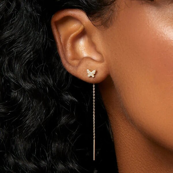 boucle d oreille chaine papillon en Zircon pour femmes, en argent Sterling 925, brillant