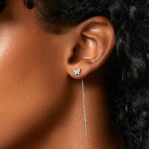 boucle d oreille chaine papillon en Zircon pour femmes, en argent Sterling 925, brillant