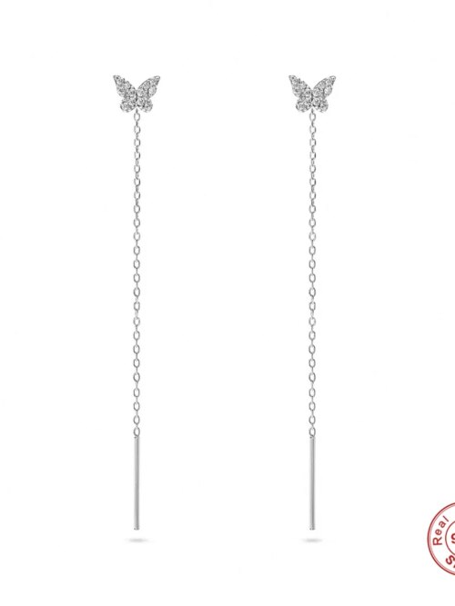 boucle d oreille chaine papillon en Zircon pour femmes, en argent Sterling 925, brillant