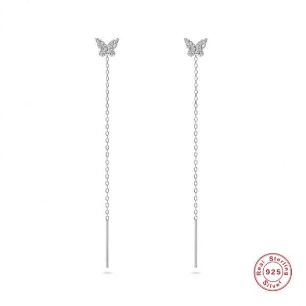 boucle d oreille chaine papillon en Zircon pour femmes, en argent Sterling 925, brillant