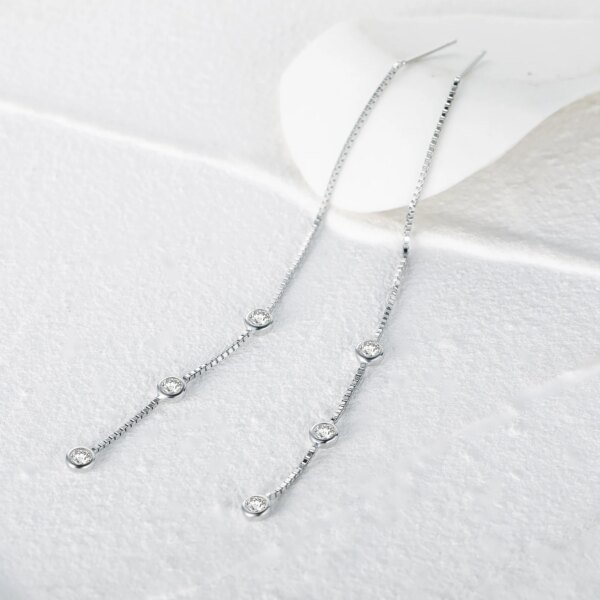 boucle d oreille chaine en argent Sterling 925, trois zircons, longues chaînes