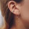 boucle d oreille chaine en argent Sterling 925, trois zircons, longues chaînes
