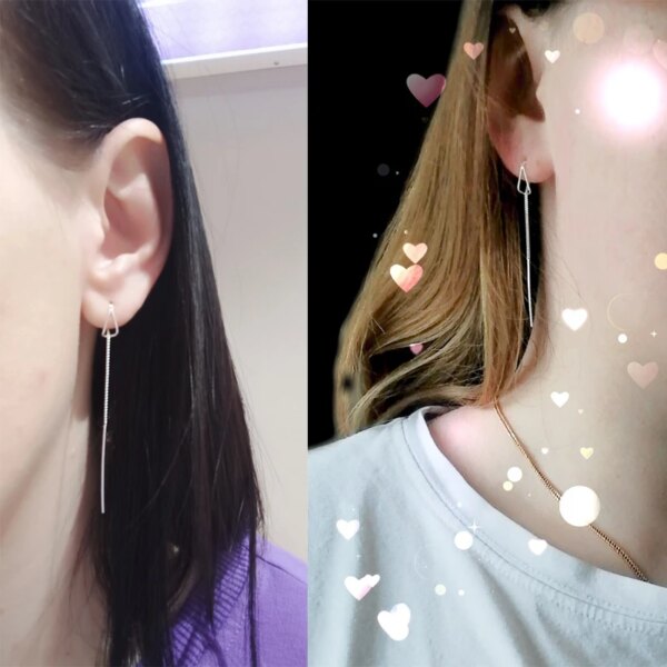 boucle d oreille chaine pendantes en argent regardé 925 avec long pompon pour femme, JOSticker Bar