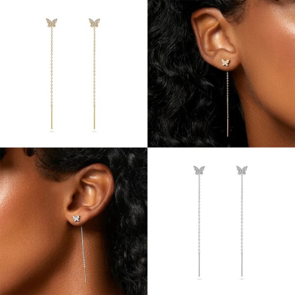 boucle d oreille chaine en argent regardé 925 avec pompon à long fil pour femme, bijoux tendance, JOBling